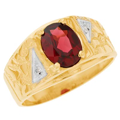 Pre-owned Jackani 14k Solid Yellow Gold Garnet 0.04cttw Diamond Mens Ring In Red