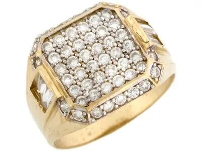 Pre-owned Jackani 10k Or 14k Solid Yellow Gold Large Square Mens Fashion Cluster Ring In White