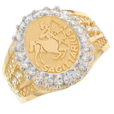 Pre-owned Jackani 10k Or 14k Solid Yellow Gold Mens Zodiac Cz Ring - Sagittarius In White
