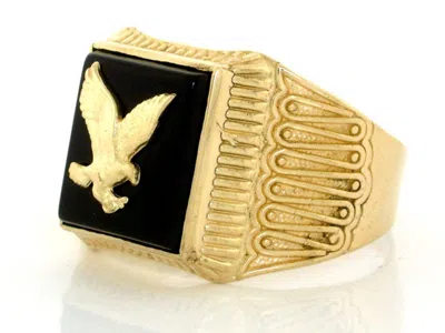 Pre-owned Jackani 10k Or 14k Solid Yellow Gold Onyx Eagle Mens Ring In Black