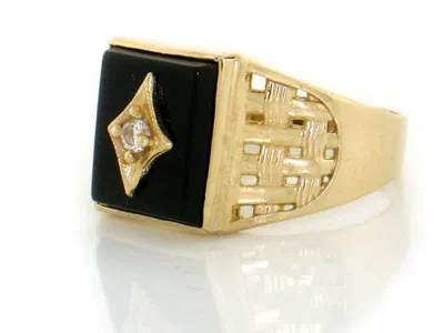 Pre-owned Jackani 10k Or 14k Solid Yellow Gold Onyx Fancy Mens Ring In Black