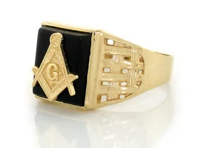 Pre-owned Jackani 10k Or 14k Solid Yellow Gold Onyx Masonic Mens Ring Jewelry In Black