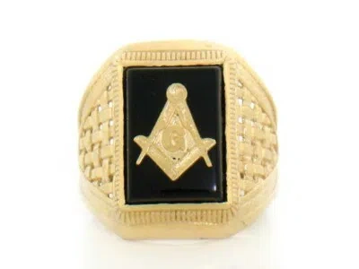 Pre-owned Jackani 10k Or 14k Solid Yellow Gold Onyx Masonic Mens Ring Jewelry In Black