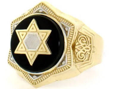 Pre-owned Jackani 10k Or 14k Solid Yellow Gold Onyx Star Of David Mens Ring In Black