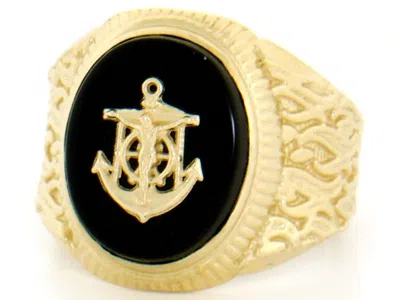Pre-owned Jackani 10k Or 14k Solid Yellow Gold Oval Onyx Anchor Mens Ring In Black
