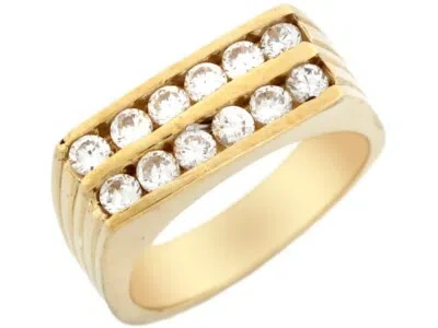 Pre-owned Jackani 10k Or 14k Solid Yellow Gold Two Row Channel Set Cz Mens Ring In White