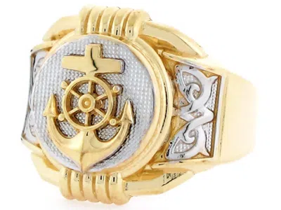 Pre-owned Jackani 10k Or 14k Two Tone Gold Anchor Navy Round Fancy Mens Ring In Blue