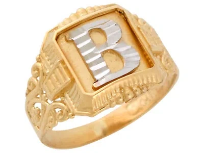 Pre-owned Jackani 10k Or 14k Two-tone Gold Antique And Filigree Design Mens Initial Letter B Ring