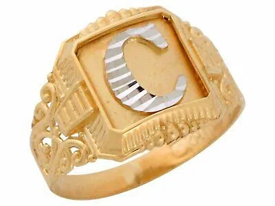 Pre-owned Jackani 10k Or 14k Two-tone Gold Antique And Filigree Design Mens Initial Letter C Ring