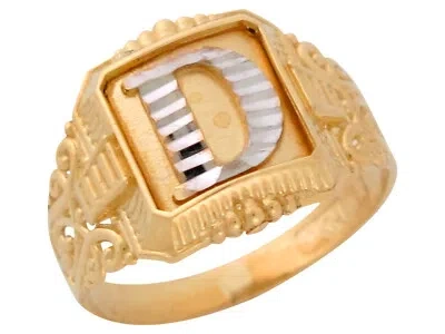 Pre-owned Jackani 10k Or 14k Two-tone Gold Antique And Filigree Design Mens Initial Letter D Ring