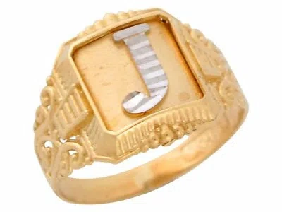Pre-owned Jackani 10k Or 14k Two-tone Gold Antique And Filigree Design Mens Initial Letter J Ring