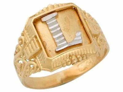 Pre-owned Jackani 10k Or 14k Two-tone Gold Antique And Filigree Design Mens Initial Letter L Ring