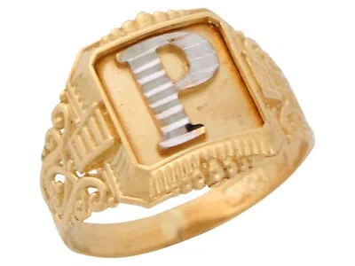 Pre-owned Jackani 10k Or 14k Two-tone Gold Antique And Filigree Design Mens Initial Letter P Ring
