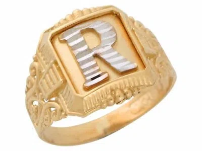 Pre-owned Jackani 10k Or 14k Two-tone Gold Antique And Filigree Design Mens Initial Letter R Ring