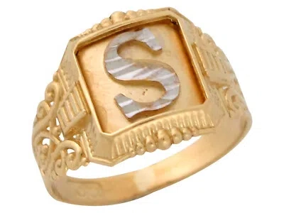 Pre-owned Jackani 10k Or 14k Two-tone Gold Antique And Filigree Design Mens Initial Letter S Ring