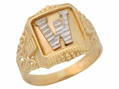 Pre-owned Jackani 10k Or 14k Two-tone Gold Antique And Filigree Design Mens Initial Letter W Ring