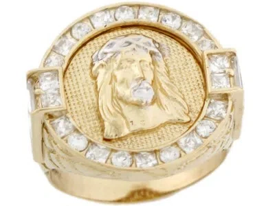 Pre-owned Jackani 10k Or 14k Two-tone Gold Cluster White Cz Round Jesus Crown Thorns Mens Ring