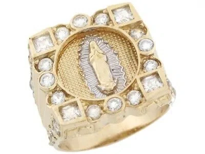Pre-owned Jackani 10k Or 14k Two-tone Gold Cluster White Cz Virgin Mary Of Guadalupe Mens Ring