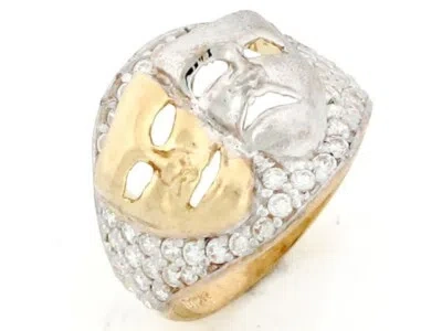 Pre-owned Jackani 10k Or 14k Two Tone Gold Cz Drama Mask Theater Mens Ring In White