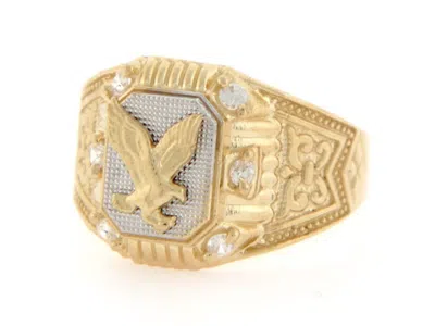 Pre-owned Jackani 10k Or 14k Two Tone Gold Eagle Cz Fancy Mens Ring Jewelry In White