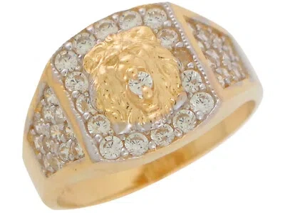 Pre-owned Jackani 10k Or 14k Two-tone Gold Elegant White Cz Cluster Accented Mens Lion Head Ring