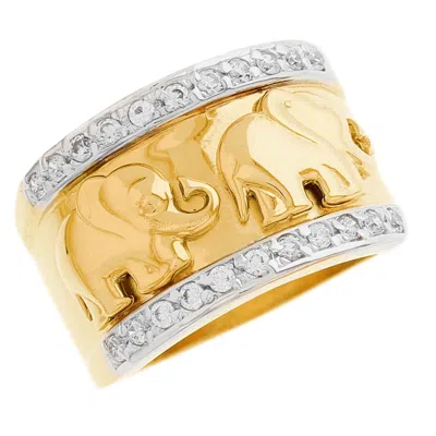 Pre-owned Jackani 10k Or 14k Two Tone Gold Elephant White Cz Womens Animals Elephants Ring