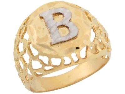 Pre-owned Jackani 10k Or 14k Two Tone Gold Filigree Diamond Cut Letter B Bold Mens Initial Ring