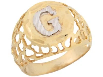 Pre-owned Jackani 10k Or 14k Two Tone Gold Filigree Diamond Cut Letter Bold Mens Initial Ring