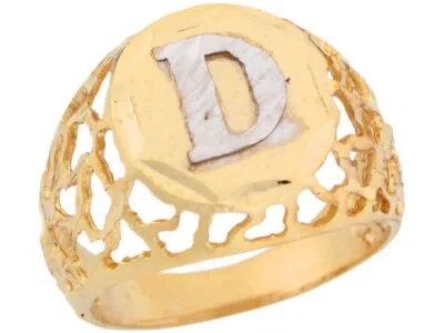 Pre-owned Jackani 10k Or 14k Two Tone Gold Filigree Diamond Cut Letter D Bold Mens Initial Ring
