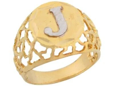 Pre-owned Jackani 10k Or 14k Two Tone Gold Filigree Diamond Cut Letter J Bold Mens Initial Ring