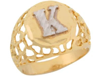 Pre-owned Jackani 10k Or 14k Two Tone Gold Filigree Diamond Cut Letter K Bold Mens Initial Ring