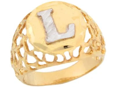 Pre-owned Jackani 10k Or 14k Two Tone Gold Filigree Diamond Cut Letter L Bold Mens Initial Ring