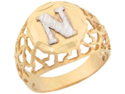 Pre-owned Jackani 10k Or 14k Two Tone Gold Filigree Diamond Cut Letter N Bold Mens Initial Ring
