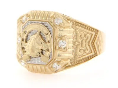 Pre-owned Jackani 10k Or 14k Two Tone Gold Good Luck Horseshoe Cz Mens Ring In White