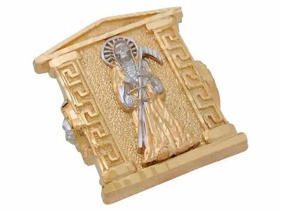 Pre-owned Jackani 10k Or 14k Two Tone Gold Grim Reaper Santa Muerte Mens Large House Ring