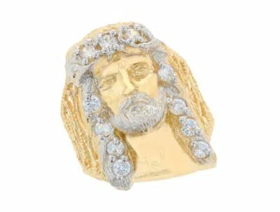 Pre-owned Jackani 10k Or 14k Two Tone Gold Jesus Head With White Cz Accents Mens Heavy Ring