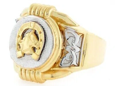 Pre-owned Jackani 10k Or 14k Two Tone Gold Lucky Horseshoe Round Fancy Mens Ring