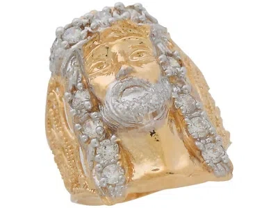Pre-owned Jackani 10k Or 14k Two-tone Gold Magnificent Jesus Head With White Cz Accents Mens Ring