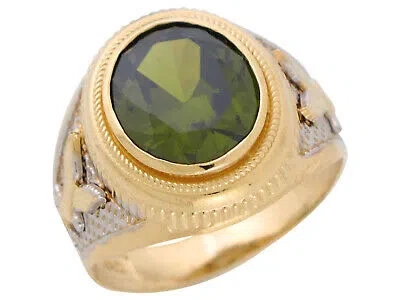 Pre-owned Jackani 10k Or 14k Two-tone Gold Mens Simulated Peridot August Birthstone Eagle Ring In Green