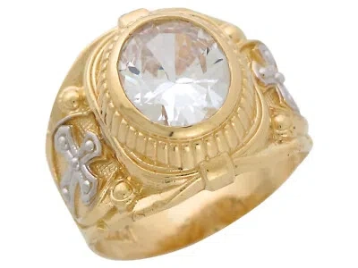 Pre-owned Jackani 10k Or 14k Two-tone Gold Mens White Cz April Birthstone Accented Religious Ring