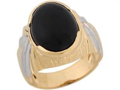 Pre-owned Jackani 10k Or 14k Two Tone Gold Onyx Art Deco Design Band Mens Ring In Black