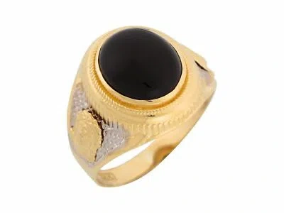 Pre-owned Jackani 10k Or 14k Two Tone Gold Onyx Cabochon Face Of Jesus Religious Mens Ring