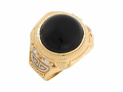 Pre-owned Jackani 10k Or 14k Two Tone Gold Onyx Cabochon White Cz Handsome Mens Ring