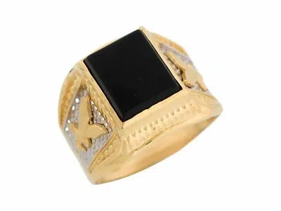 Pre-owned Jackani 10k Or 14k Two Tone Gold Onyx Flying Eagle Patriotic Mens Ring In Black