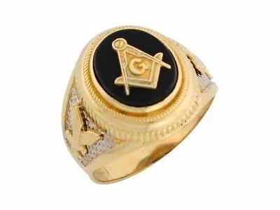 Pre-owned Jackani 10k Or 14k Two Tone Gold Onyx Freemason Masonic Patriotic Eagle Mens Ring In Black
