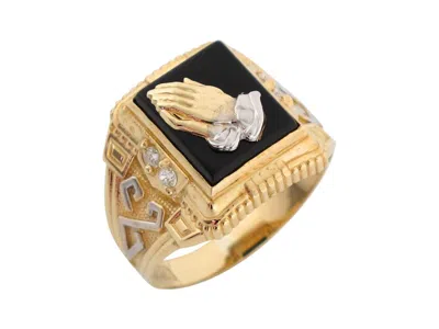 Pre-owned Jackani 10k Or 14k Two Tone Gold Onyx Religious Praying Hands Mens Ring In Black