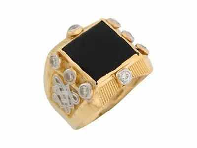 Pre-owned Jackani 10k Or 14k Two Tone Gold Onyx White Cz Bold Fancy Mens Ring