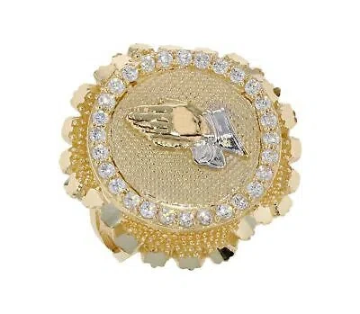 Pre-owned Jackani 10k Or 14k Two Tone Gold Praying Hands White Cz Mens Religious Ring