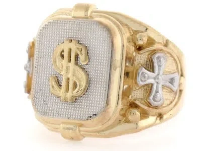 Pre-owned Jackani 10k Or 14k Two-tone Gold Religious Cross Dollar Mens Ring