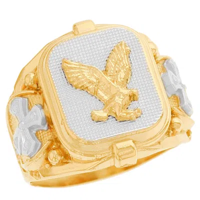 Pre-owned Jackani 10k Or 14k Two-tone Gold Religious Cross Eagle Fancy Mens Ring